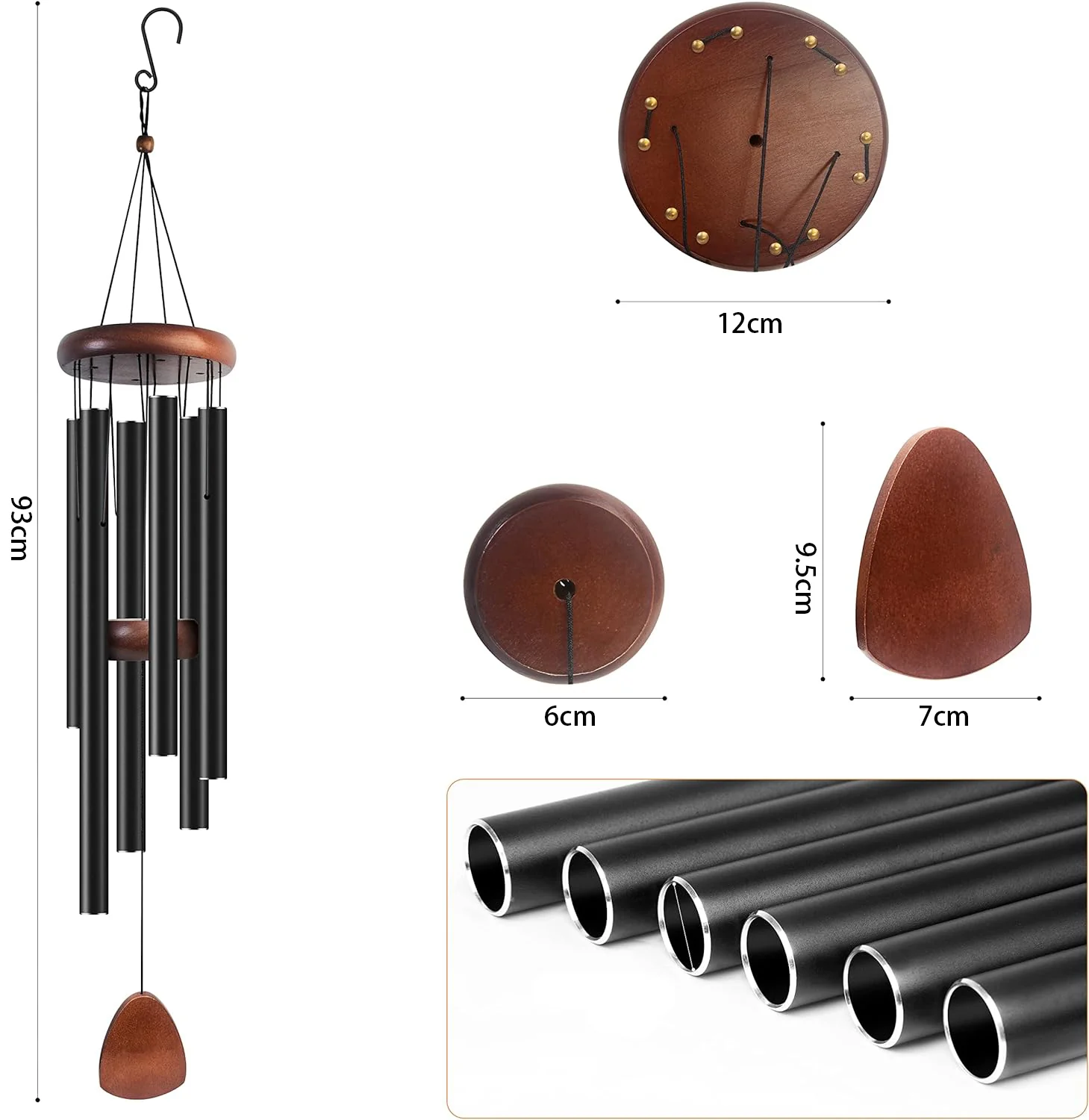 DS BS Large Aluminium Wind Chimes 93CM - Black - Image 2