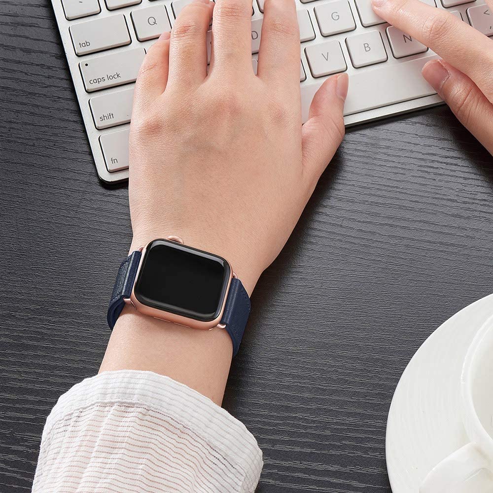 DS BS Leather Bands Compatible With Apple Watch Band for 38MM 40MM 41MM-Blue - Image 2
