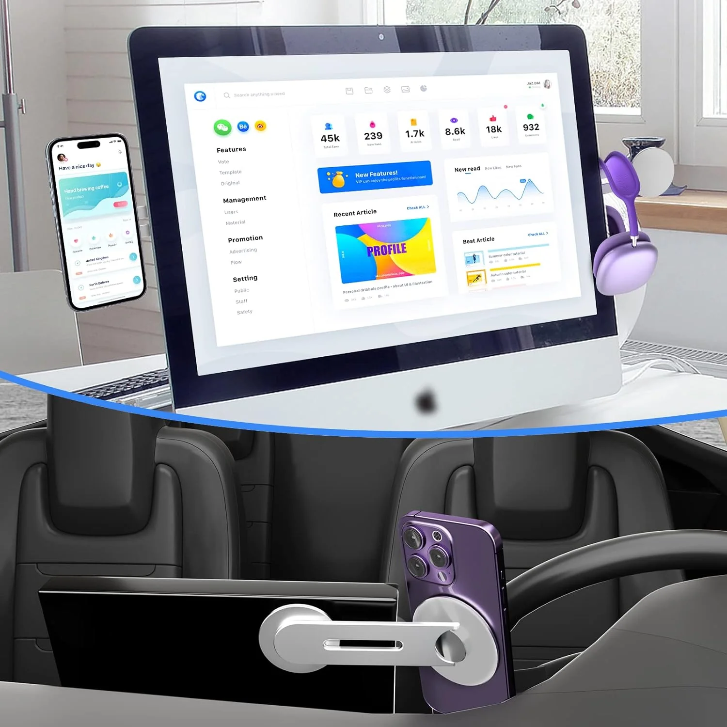 DS BS Magnetic Laptop Phone Holder Compatible with Magsafe iPhone - Image 8