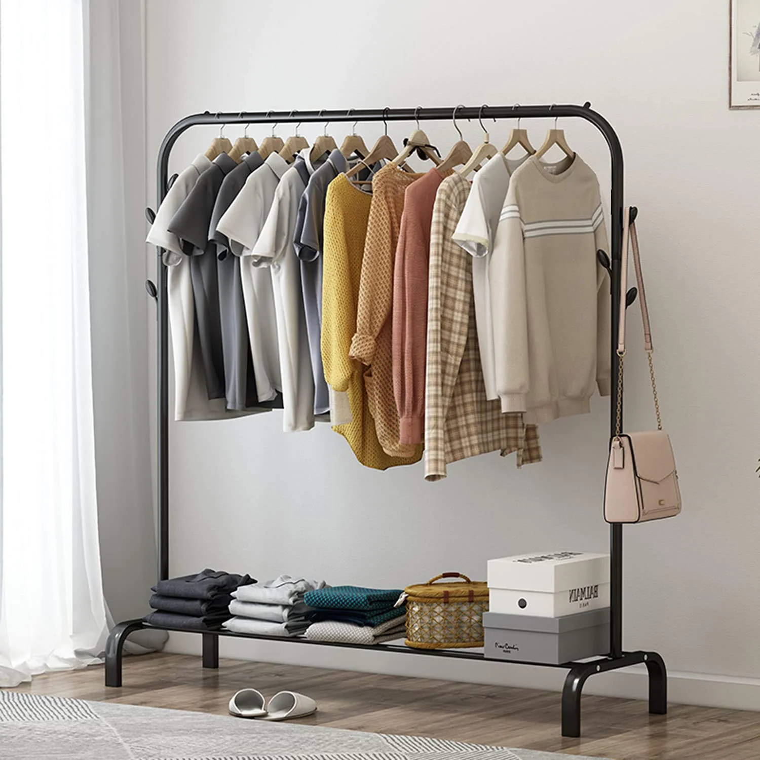 DS BS Metal 7 Hook Garment Rack Clothes Coat Stand 105cm-Black - Image 2