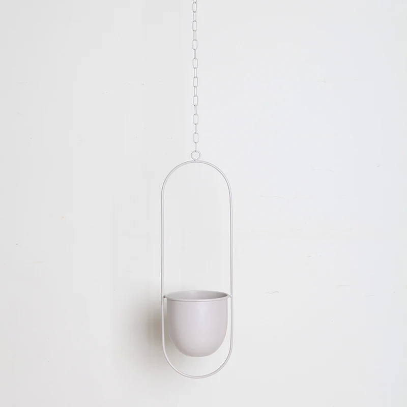 DS BS Minimalist Metal Plant Hanger Oval Shape-White