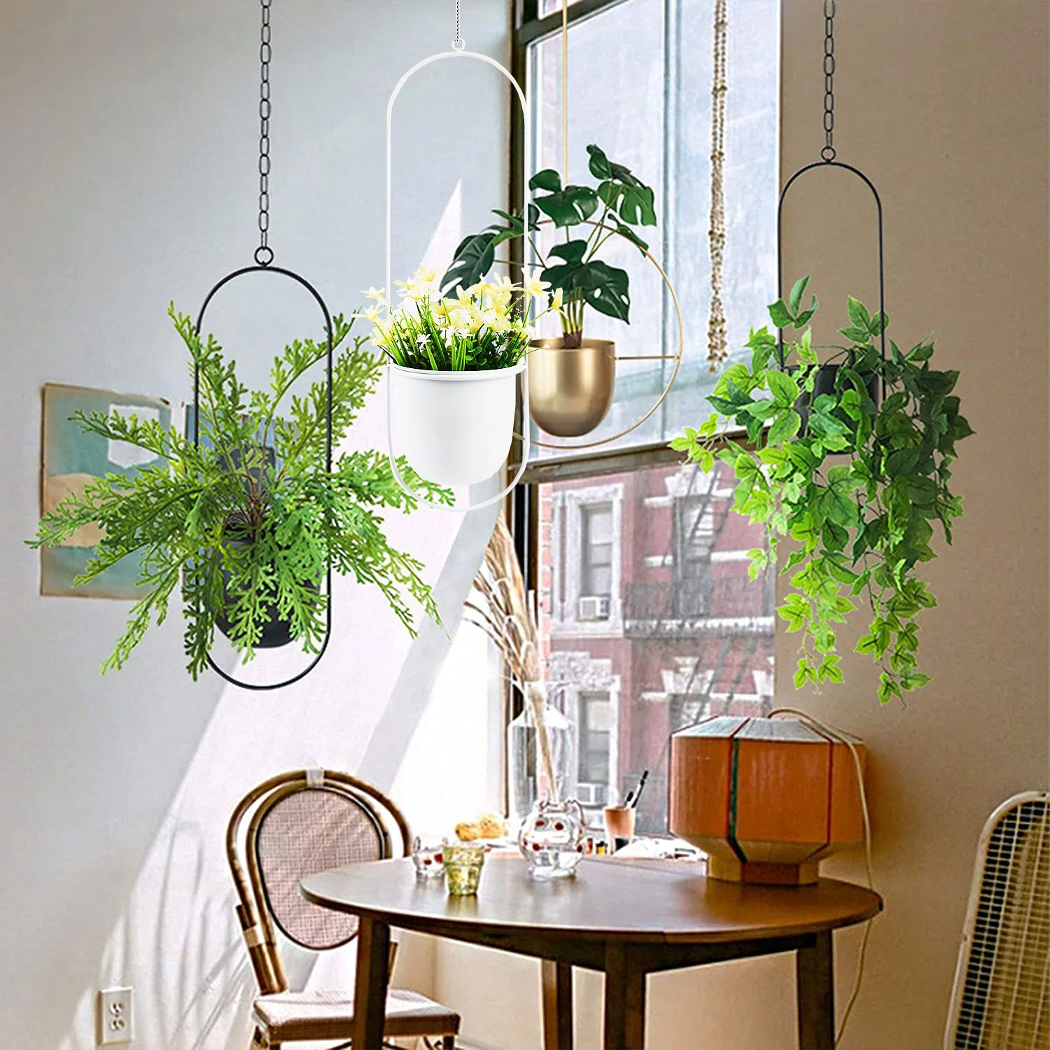 DS BS Minimalist Metal Plant Hanger Oval Shape-White - Image 2