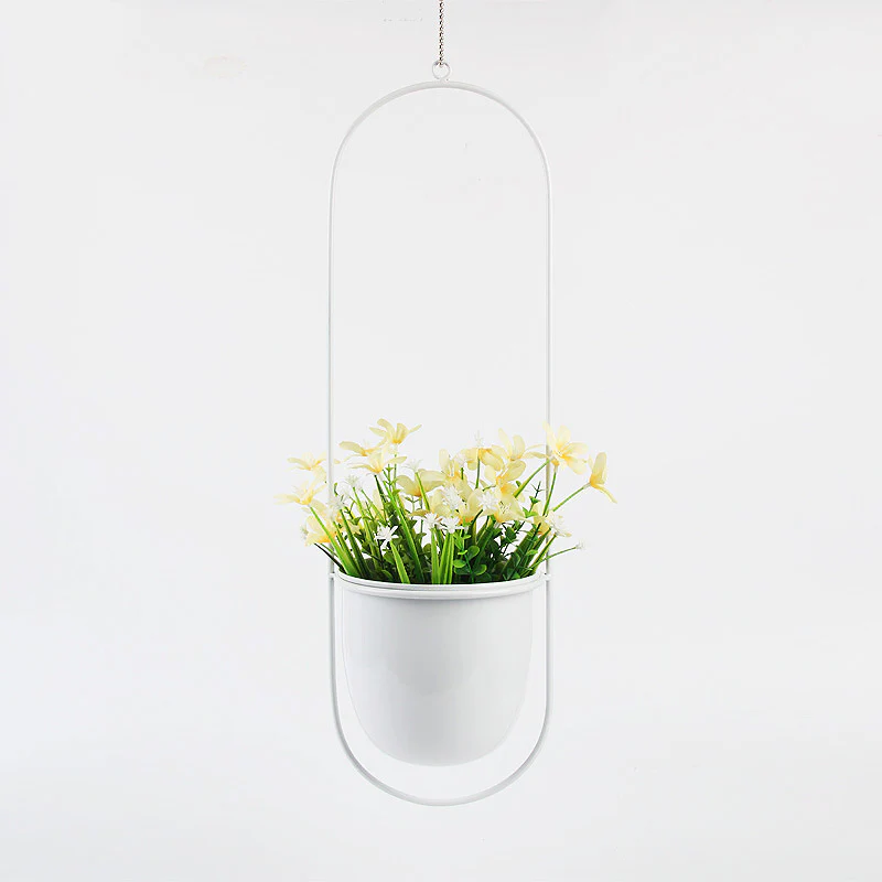 DS BS Minimalist Metal Plant Hanger Oval Shape-White - Image 4