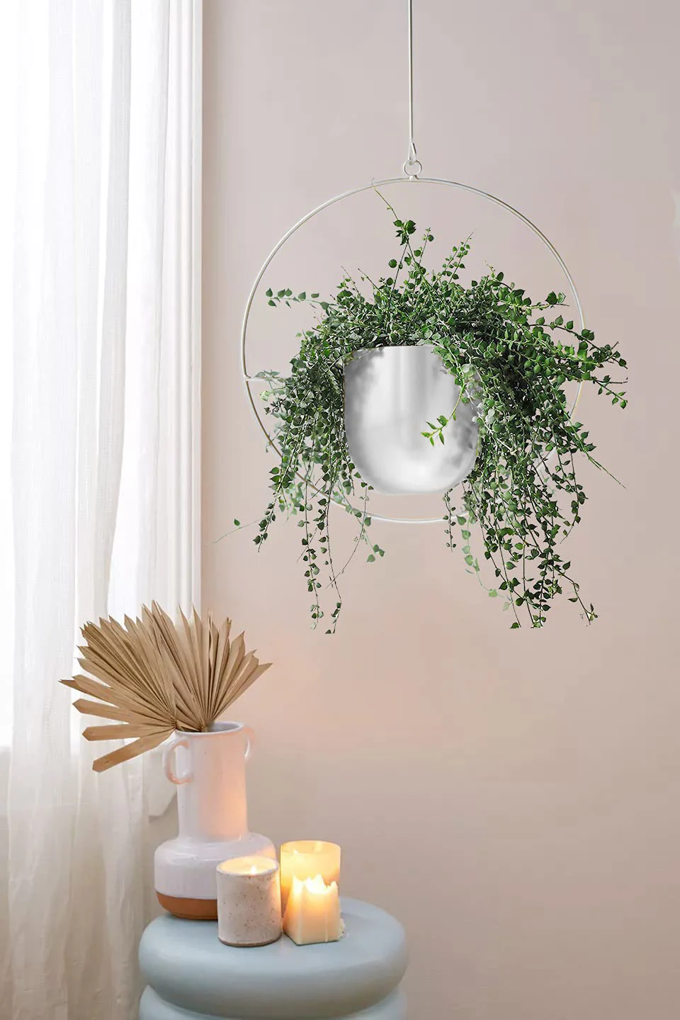 DS BS Minimalist Metal Plant Hanger Round Shape-White - Image 5