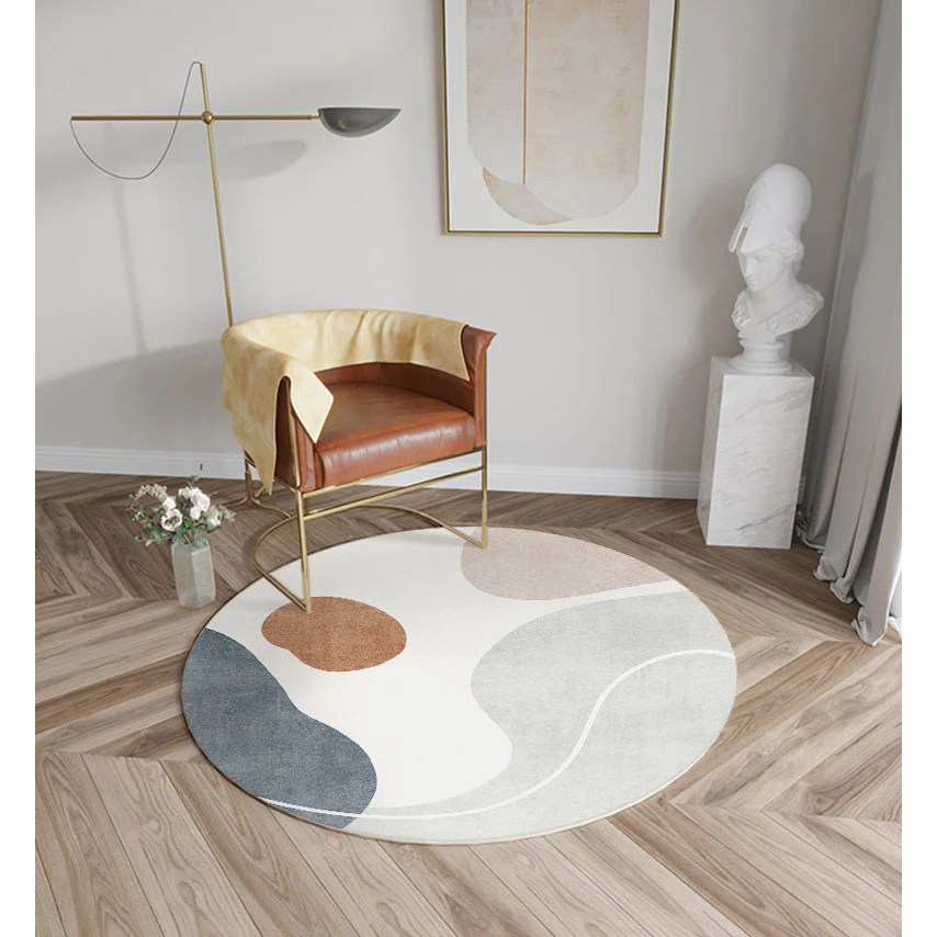 DS BS Modern Abstract Non-Shedding Area Round Rug Indigo-120cm - Image 5