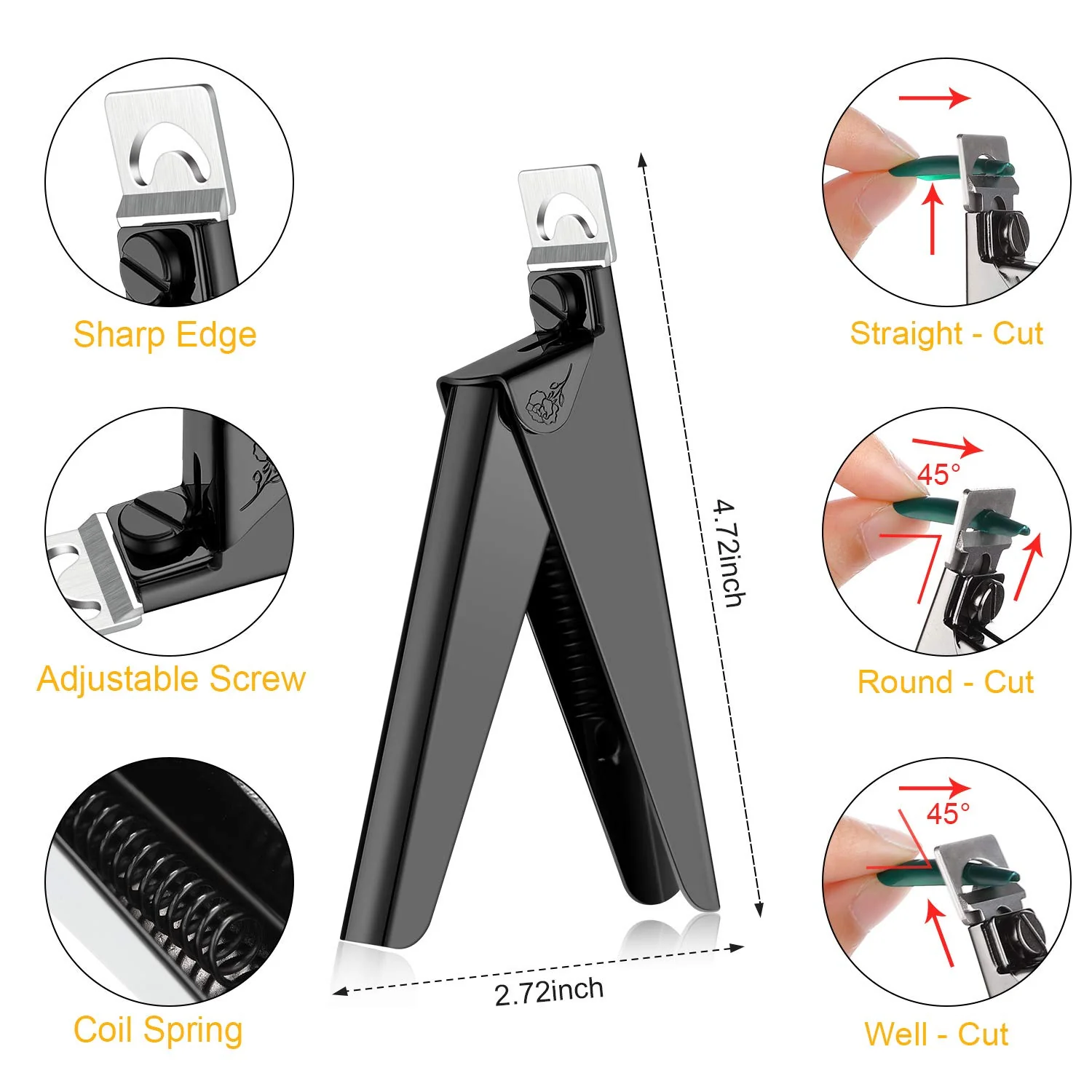 DS BS Nail Clippers 4 in 1 Set for Acrylic Nails-Black - Image 2