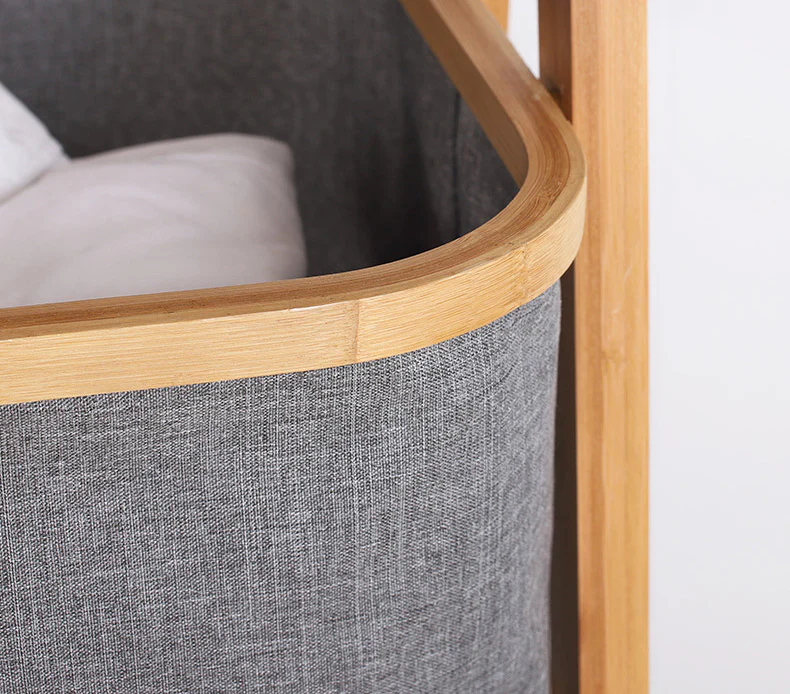 DS BS Natural Bamboo 3-Tier Laundry Basket Rack - Image 3