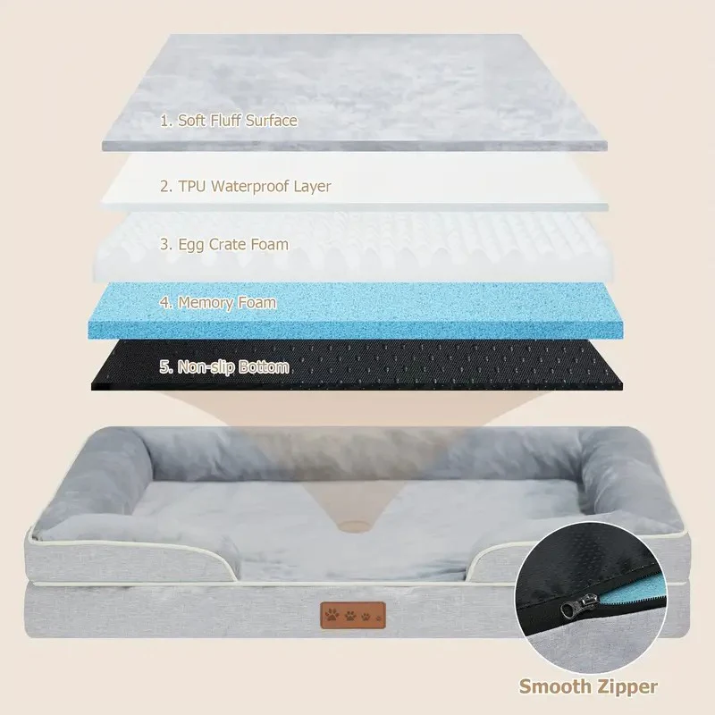DS BS Orthopedic Memory Foam Dog Bed with Bolster Sides - 2XL