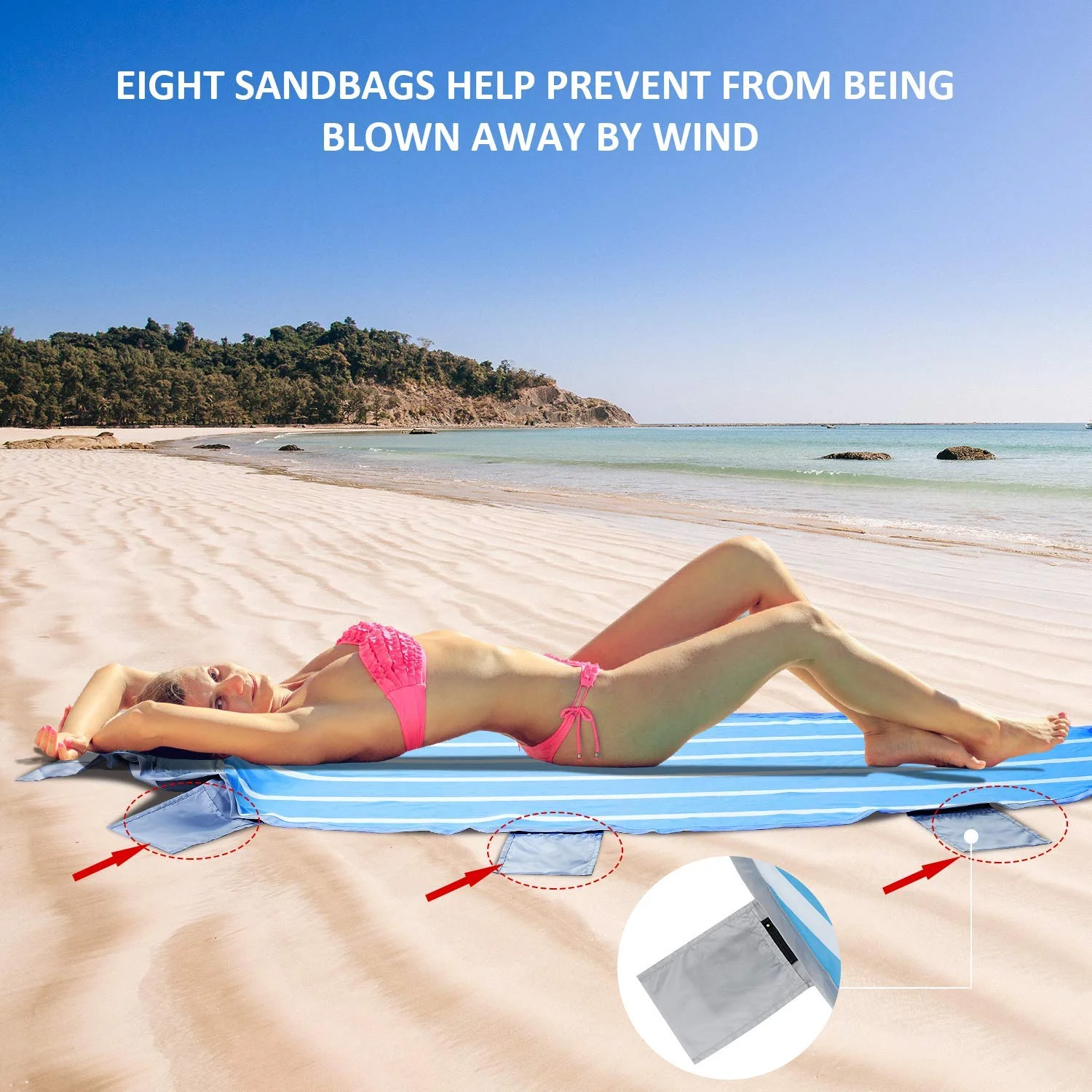 DS BS Outdoor Oversized Picnic Mat Beach Blanket with Inflatable Pillow - Image 6