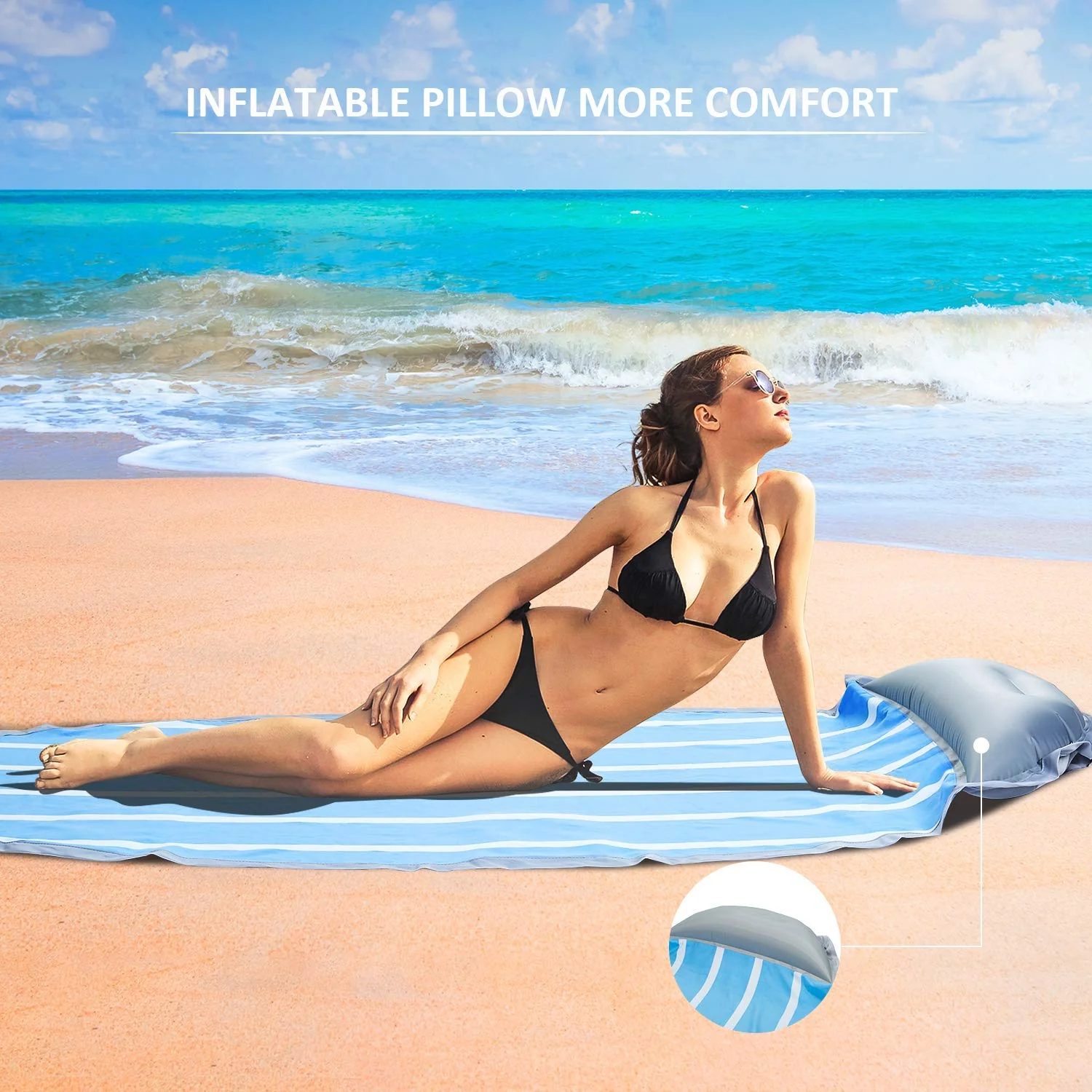 DS BS Outdoor Oversized Picnic Mat Beach Blanket with Inflatable Pillow - Image 7