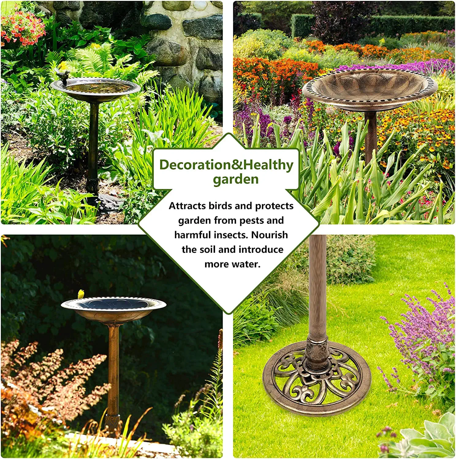 DS BS Outdoor Traditional Resin Garden Bird Bath-Copper - Image 5
