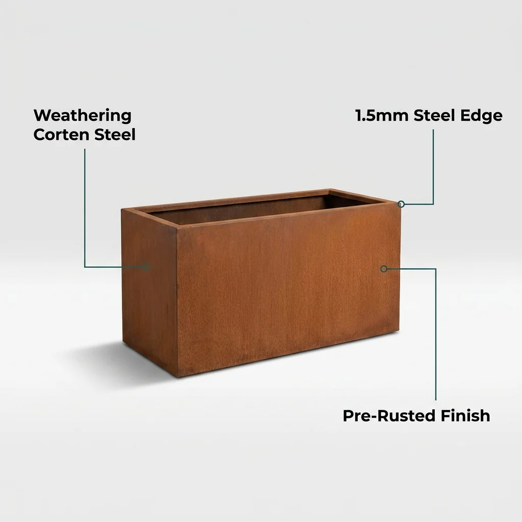 DS BS Rectangular Corten Steel Planter | Rusted finish - 80cm - Image 5