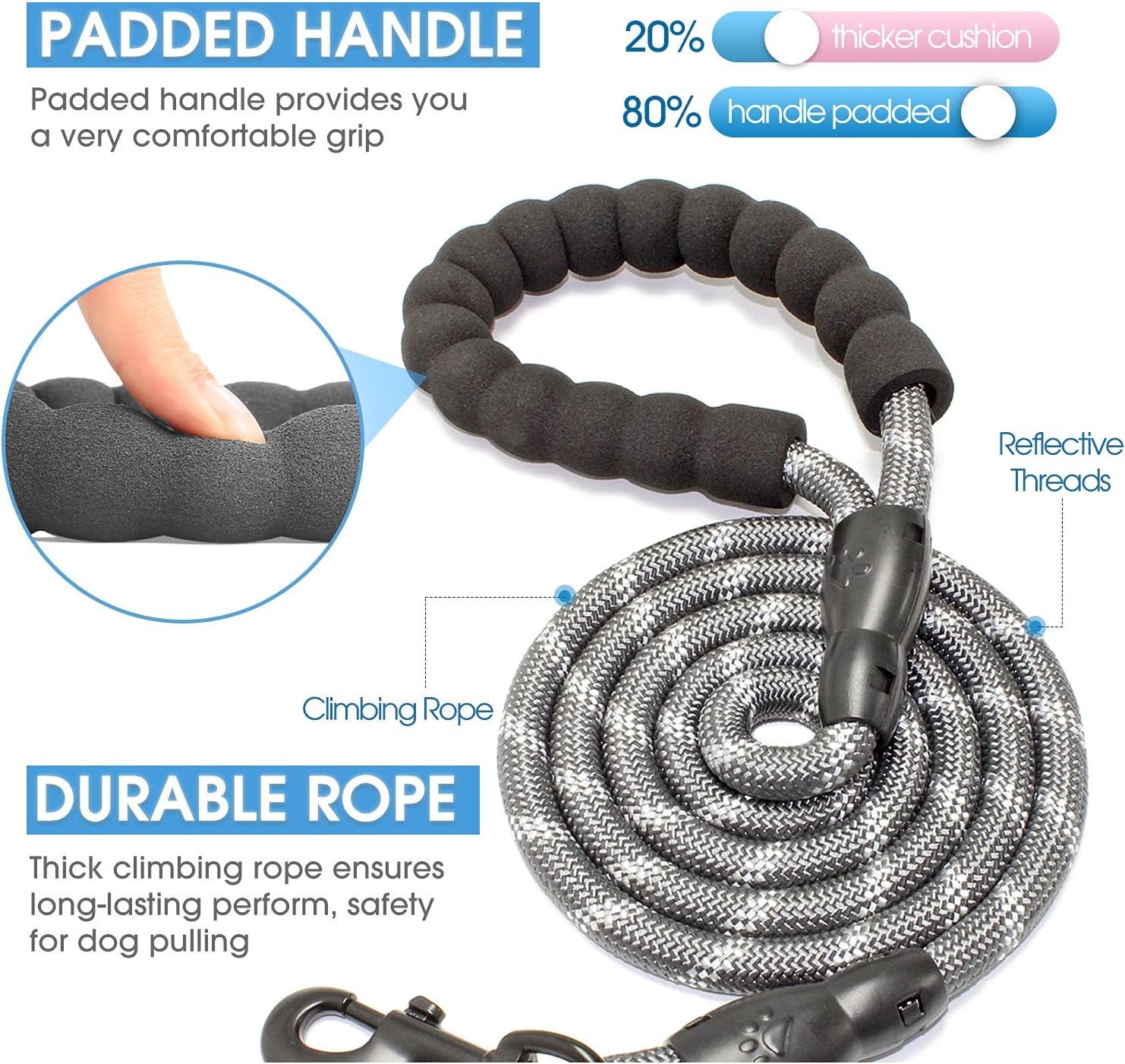 DS BS Reflective Rope Dog Leash 150cm-Gray - Image 7