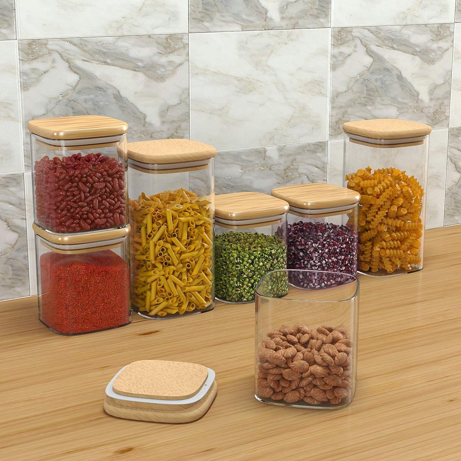 DS BS Set Of 12 Square Glass Storage Jars With 144pc Label Set - Image 5