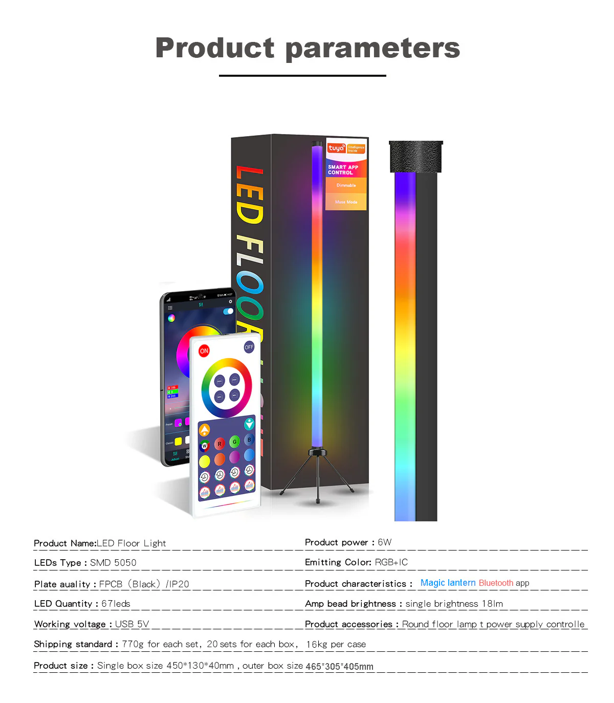 DS BS Smart APP RC Control LED RGB Floor Lamp with Music Sync - Image 10