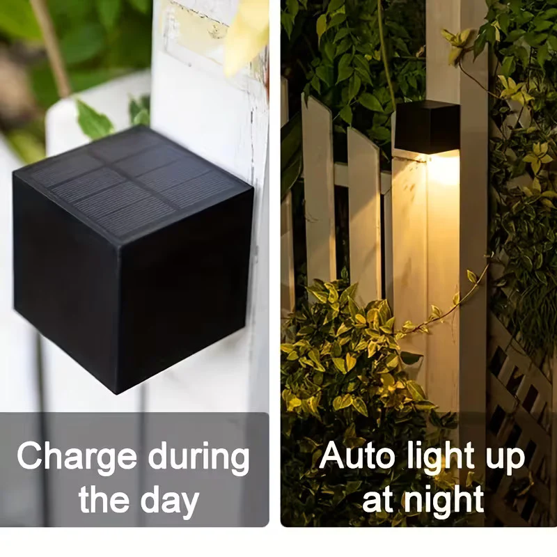 DS BS Solar Square Wall Lamp Outdoor Waterproof LED Fence Light Smart Sensor - Image 3