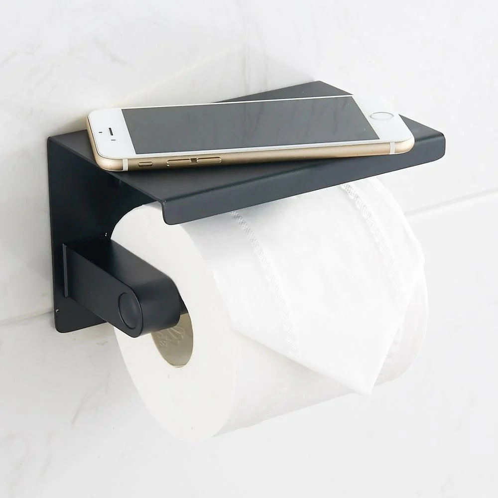 DS BS Stainless Steel Toilet Paper Roll Holder with Shelf-Black - Image 4