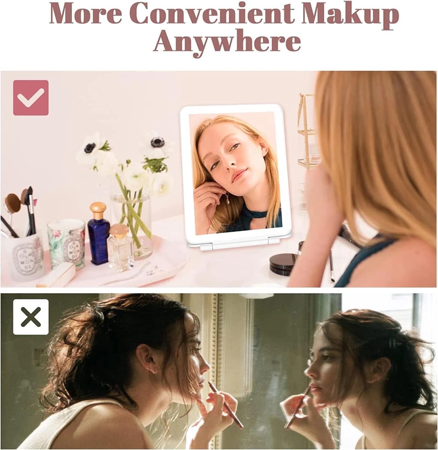 DS BS Travel Mirror Rechargeable Makeup Mirrors-White - Image 6