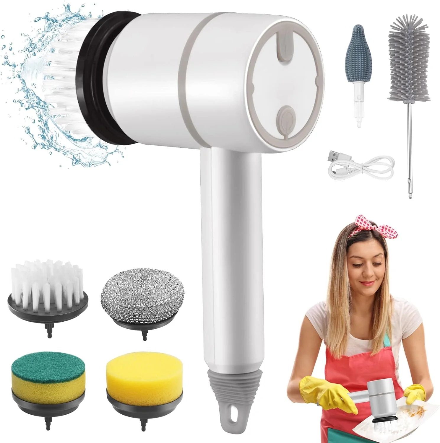 DS BS USB Rechargeable Electric Cleaning Brush with 6 Interchangeable Heads - Image 4