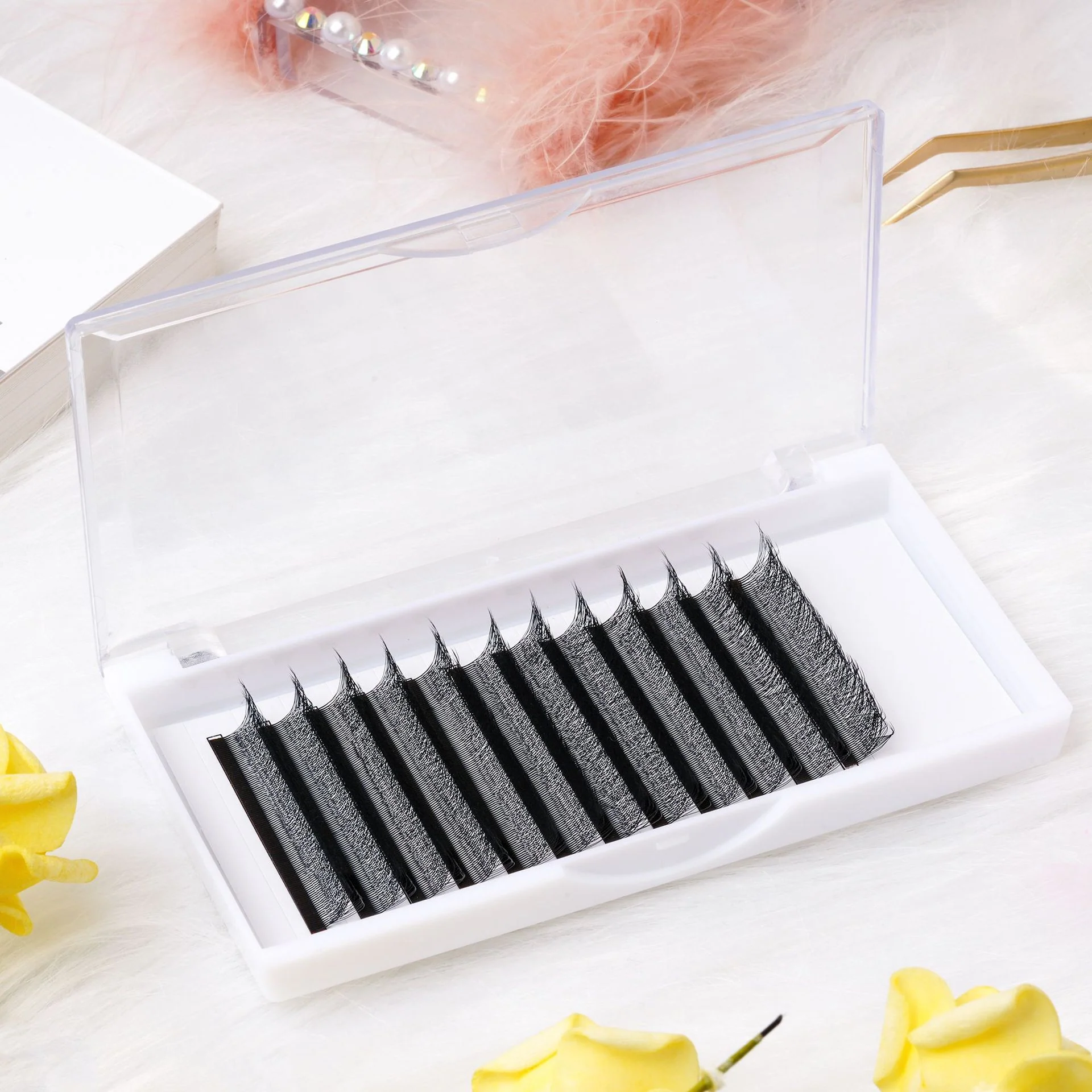 DS BS W Lashes Extensions D Curl Mixed Tray(0.07-D, 8-14mm Mix)