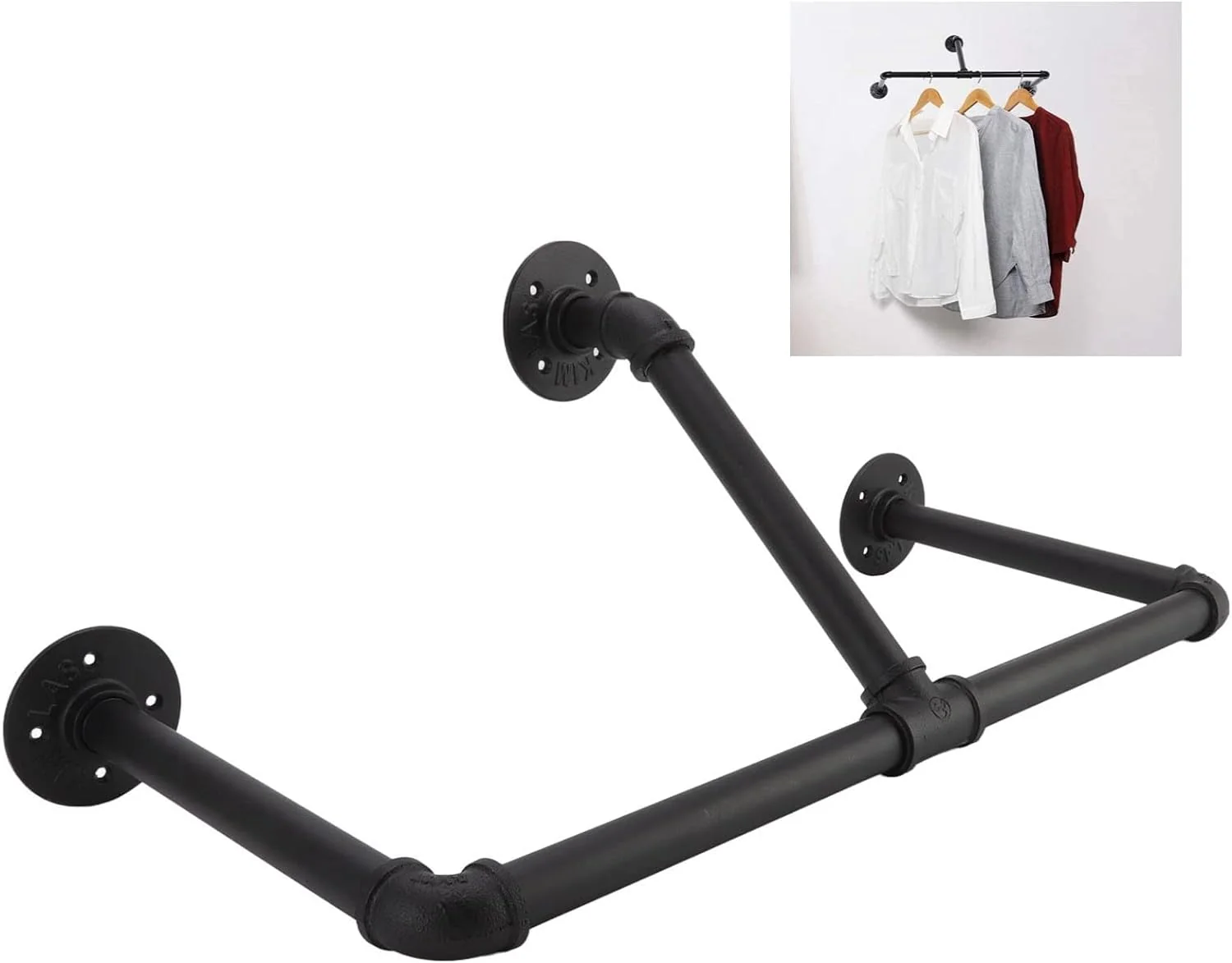 DS BS Wall Mounted Industrial Pipe Garment Rack-70CM - Image 2