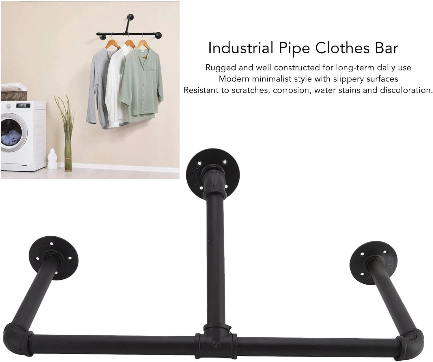 DS BS Wall Mounted Industrial Pipe Garment Rack-90CM - Image 5