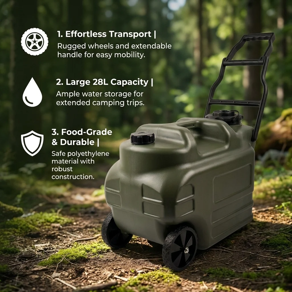 DS BS Wheeled Camping Water Jug | Green - Image 5