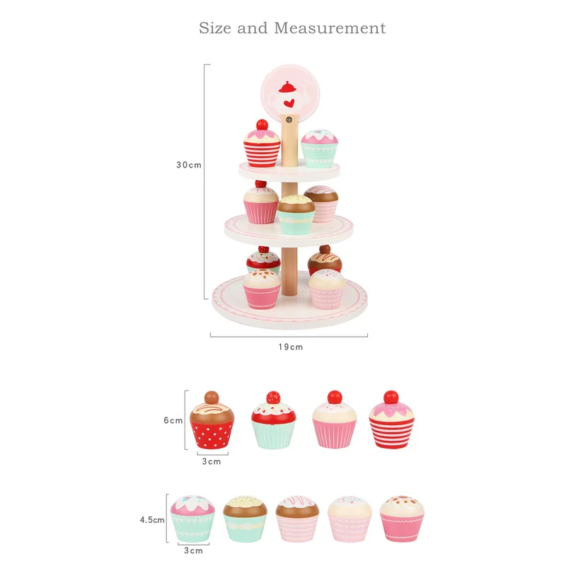 DS BS Wooden 3 Layer Cup Cakes Pretend Play Dessert Tower - Image 3