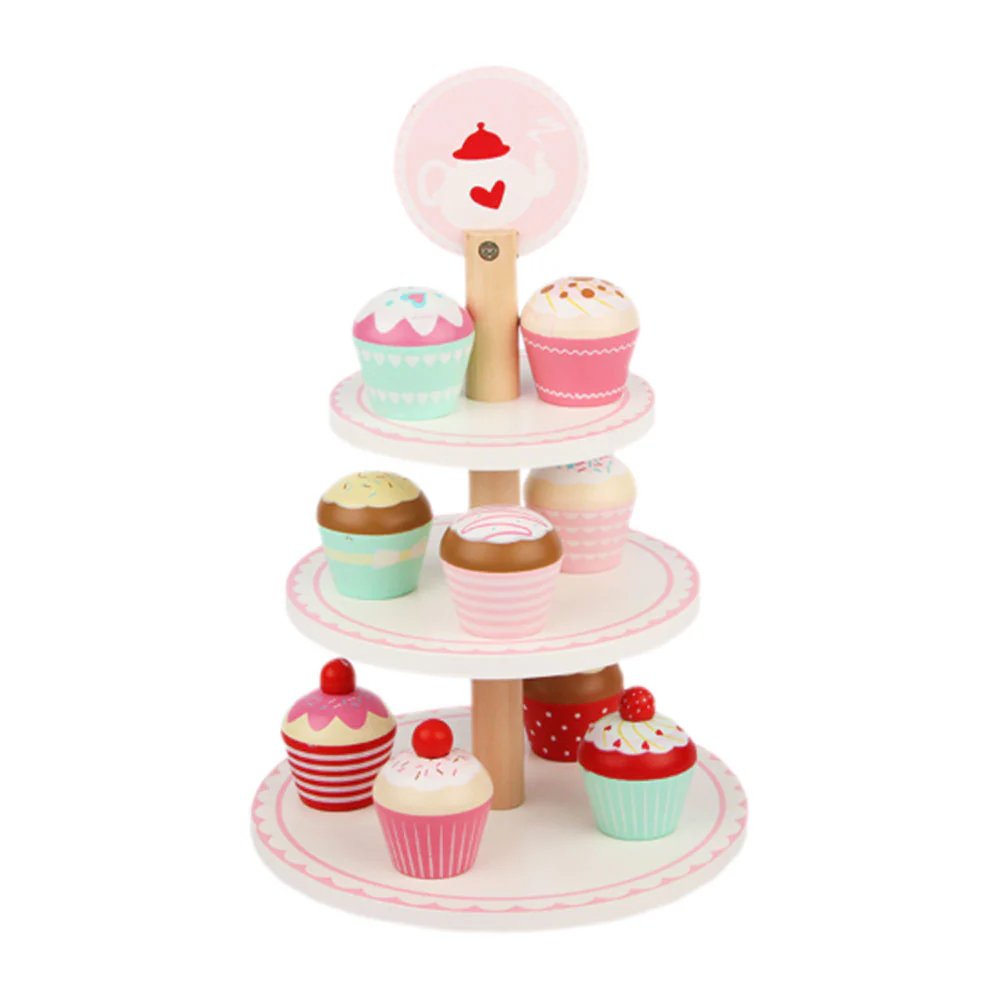 DS BS Wooden 3 Layer Cup Cakes Pretend Play Dessert Tower - Image 5