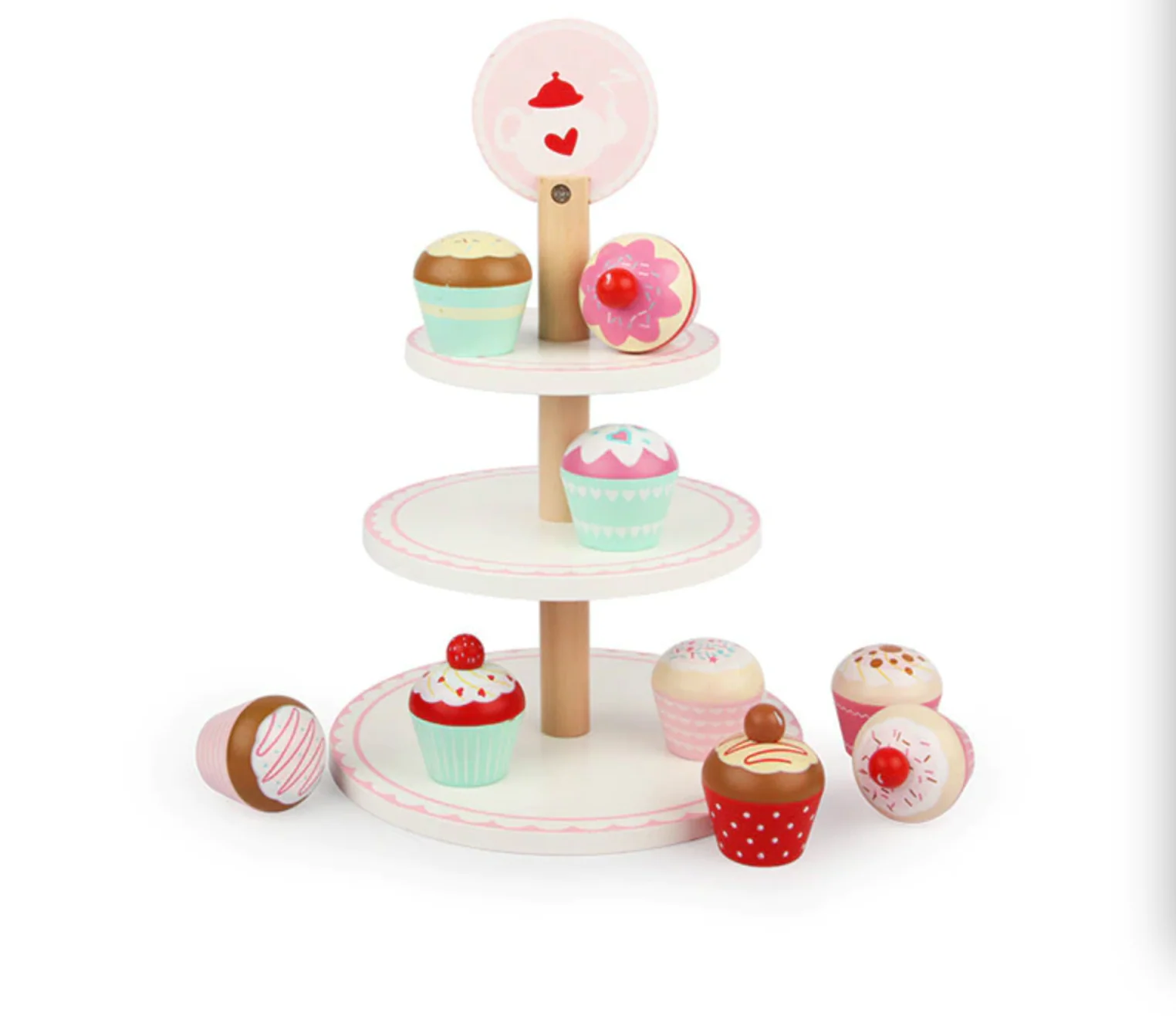 DS BS Wooden 3 Layer Cup Cakes Pretend Play Dessert Tower - Image 7