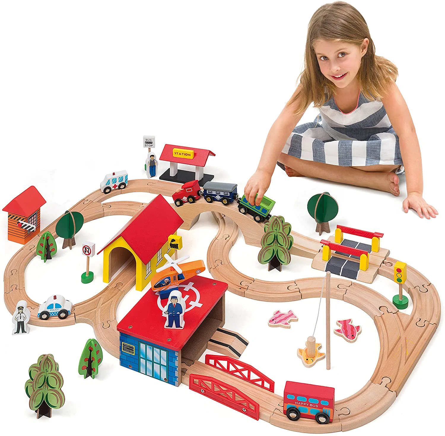 DS BS Wooden Train Tracks & Trains Construction Toys-Railway Station - Image 9