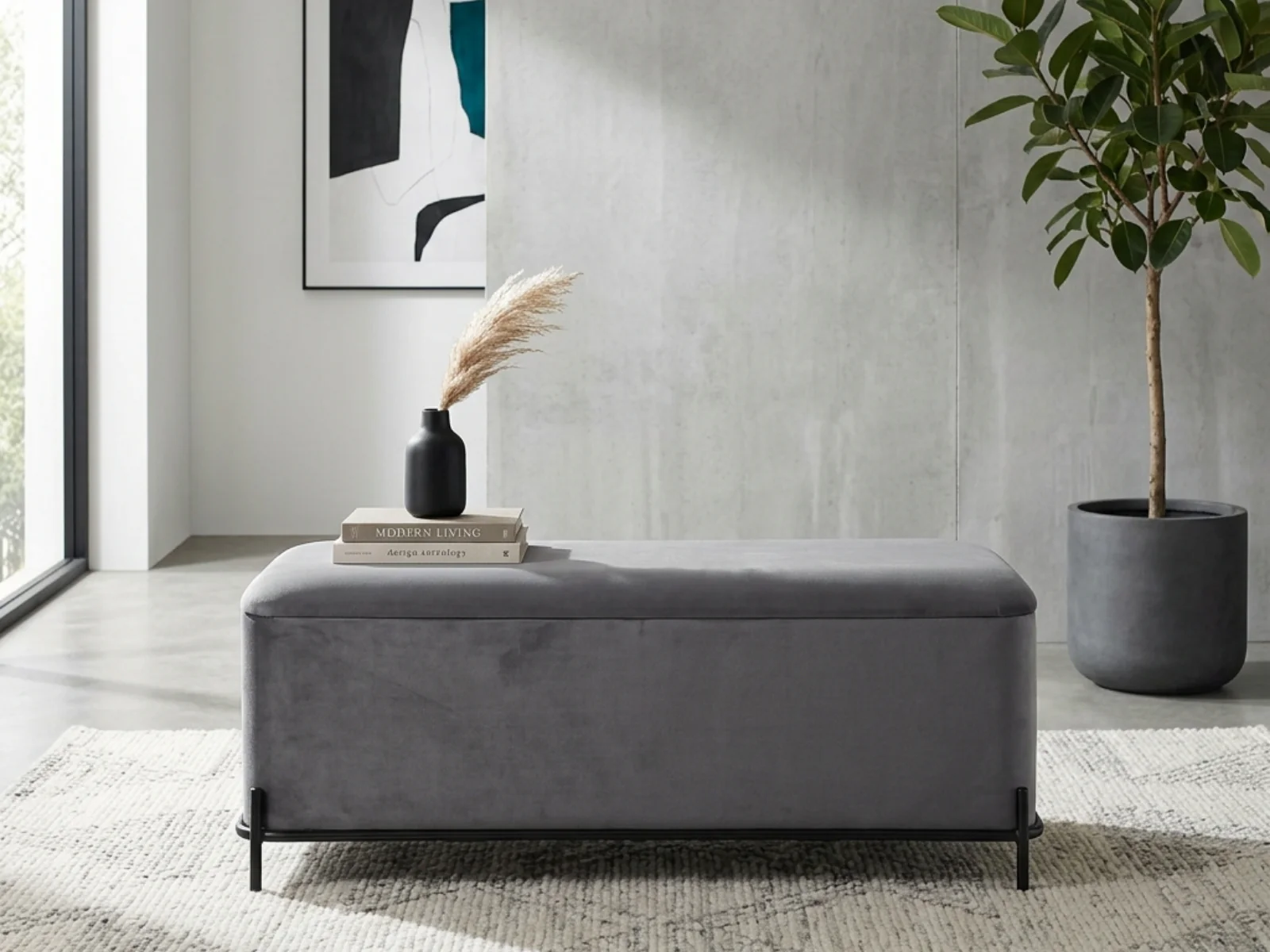 Delani Velvet Ottoman Bench With Storage - Charcoal - Image 4