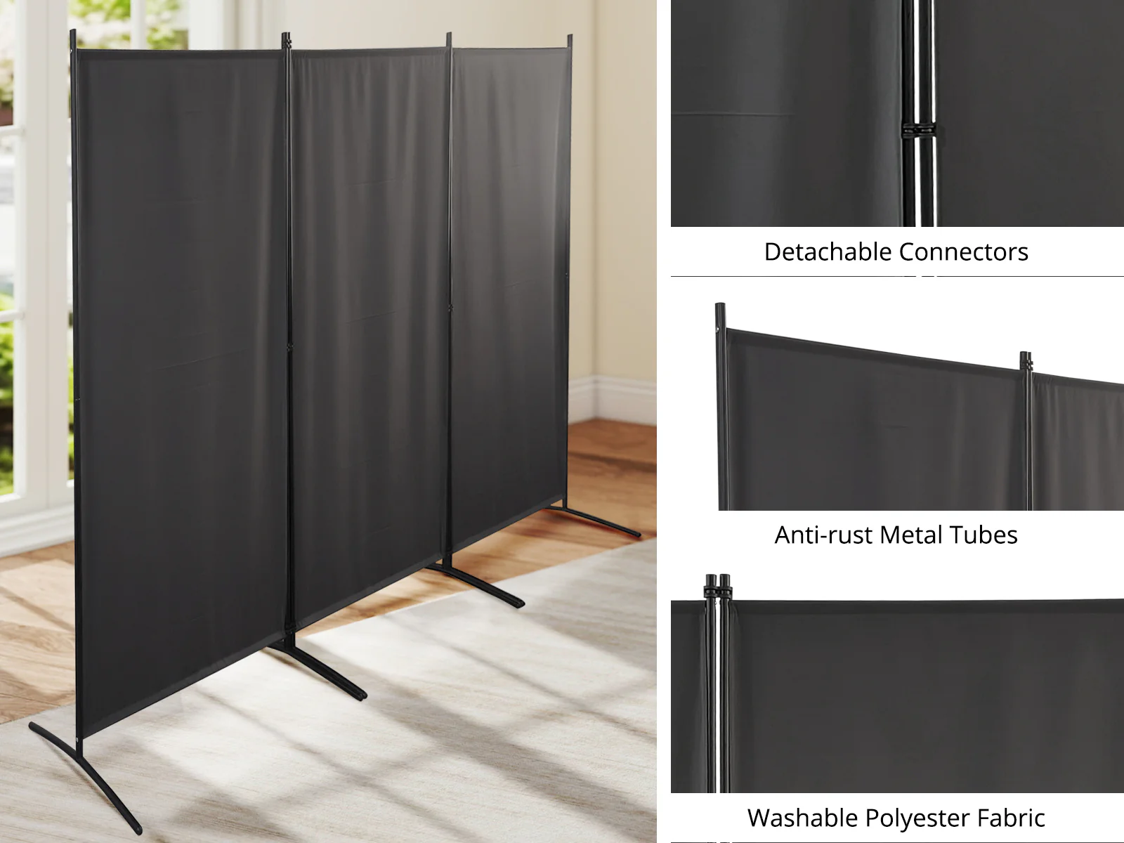 Fabric Room Divider 258x180cm - Grey - Image 5