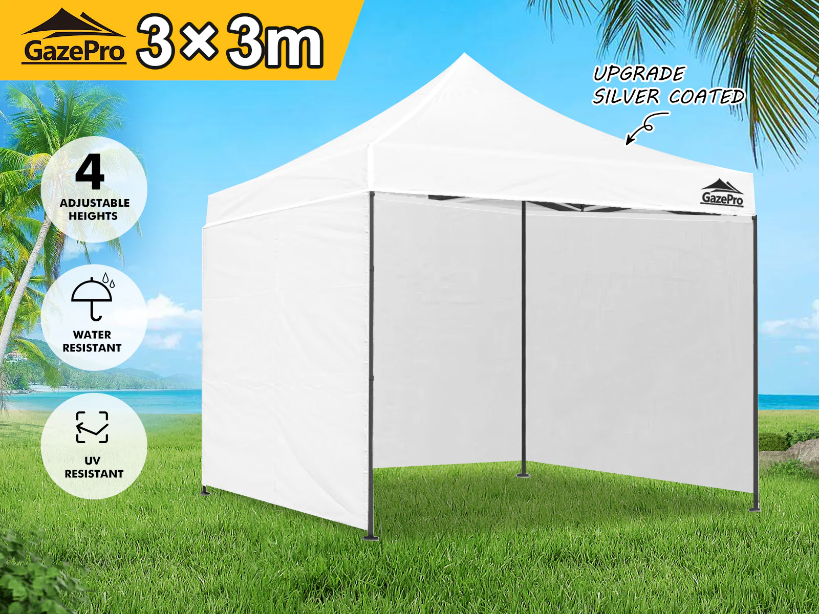 Gazebo with Silver-Coated Roof 3m x 3m - White - Image 2