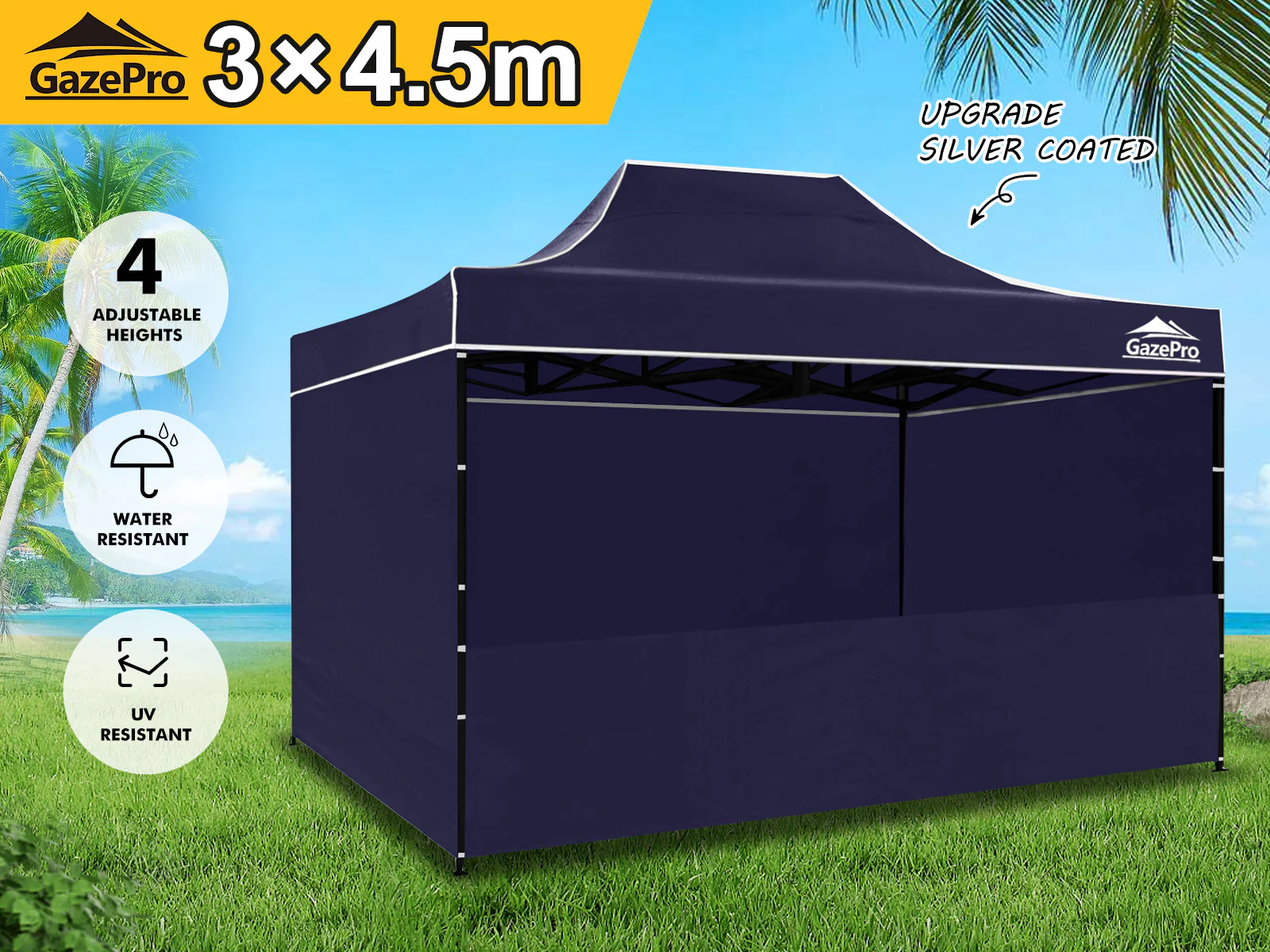 Gazebo with Silver-Coated Roof 3m x 4.5m - Navy - Image 2