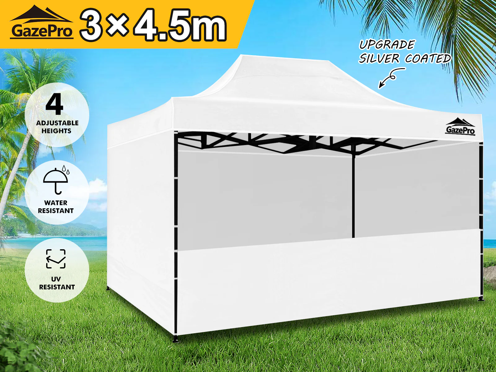 Gazebo with Silver-Coated Roof 3m x 4.5m - White - Image 2