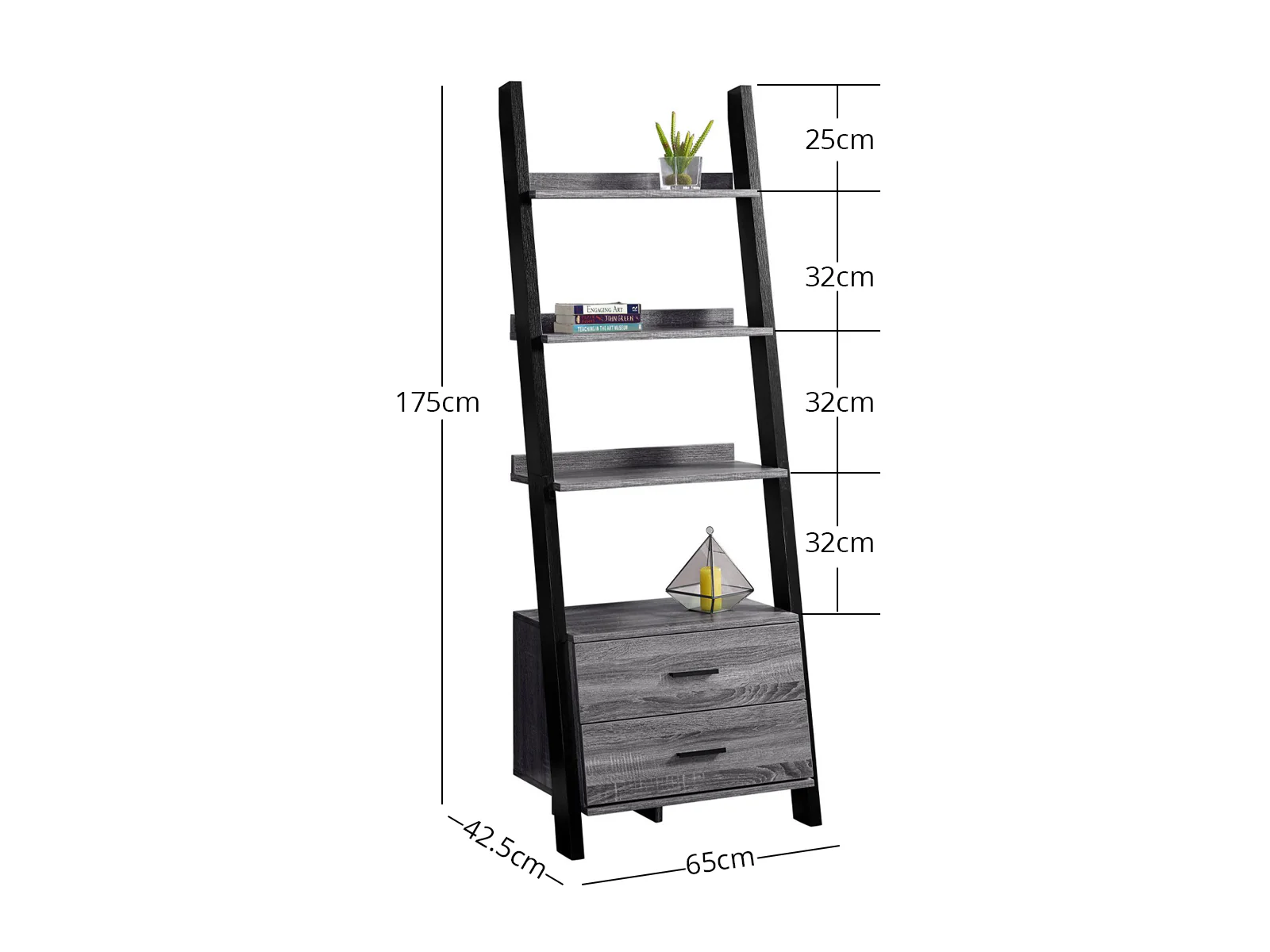 Hollow Core Ladder Bookcase Dark Grey - Image 4