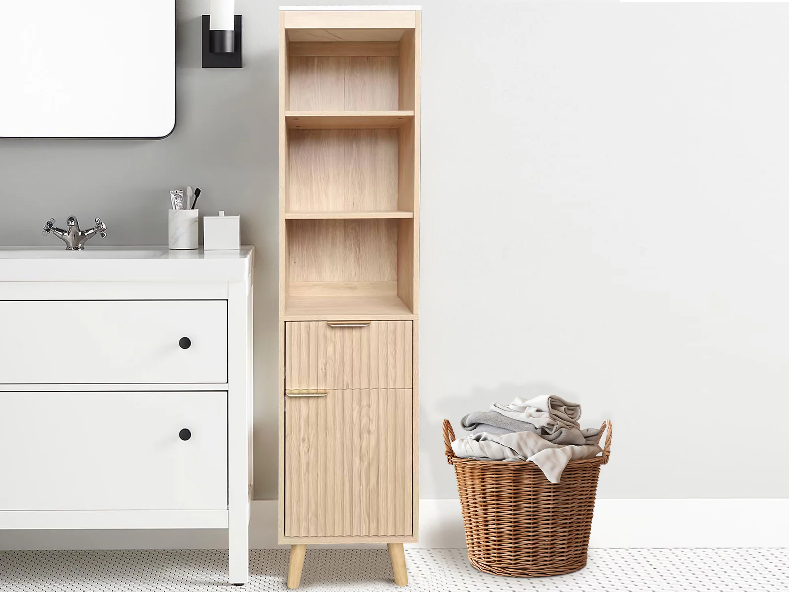 Bathroom Tower Cabinet - Oak - Image 3