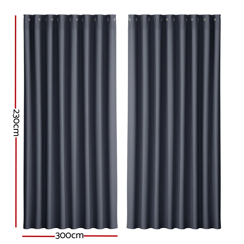 DS NA 2X Blockout Curtains Blackout Window Curtain Eyelet 300x230cm Charcoal - Image 2