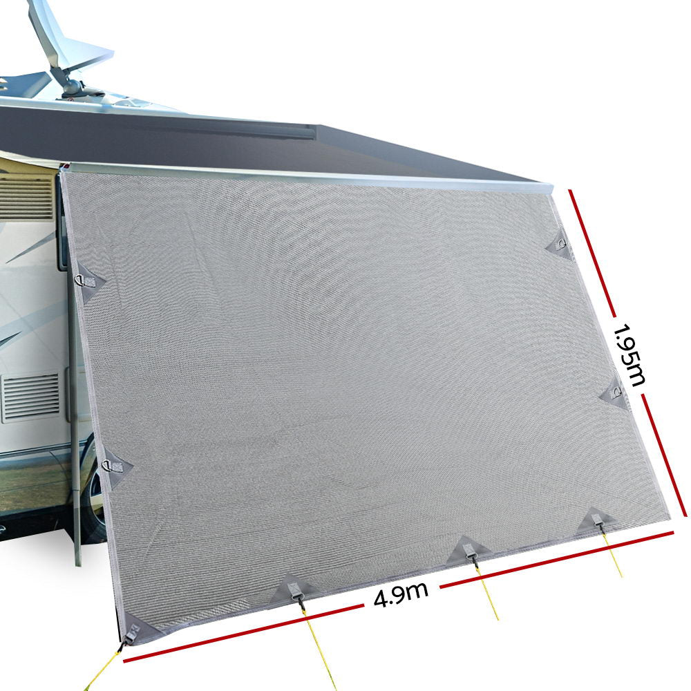 DS NA 4.9M Caravan Privacy Screens 1.95m Roll Out Awning End Wall Side Sun Shade - Image 2