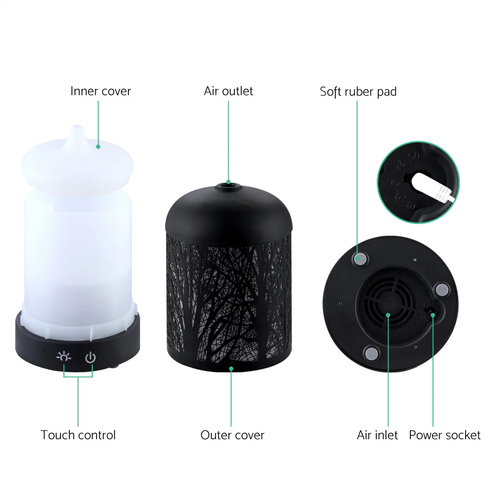 DS NA Aroma Aromatherapy LED Night Light Iron Air Black Forrest Pattern 160ml - Image 4