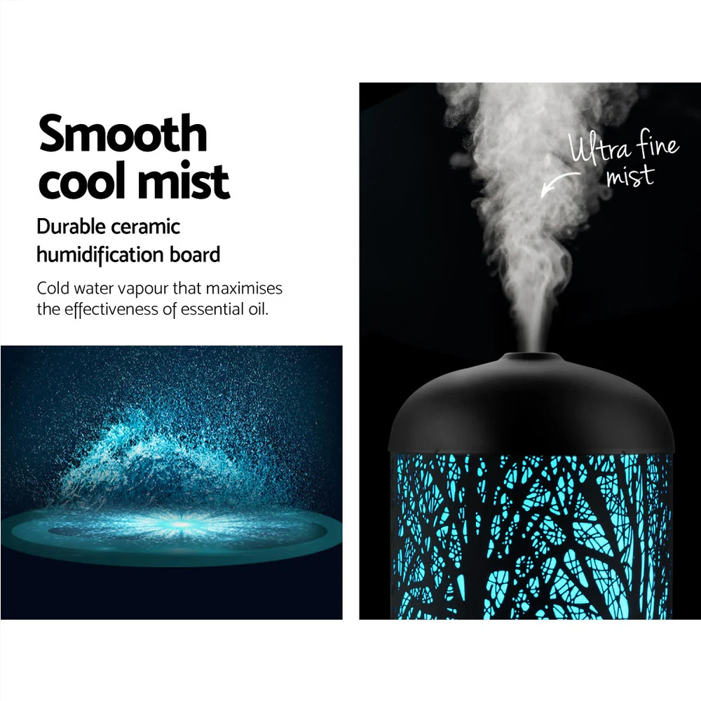 DS NA Aroma Aromatherapy LED Night Light Iron Air Black Forrest Pattern 160ml - Image 5