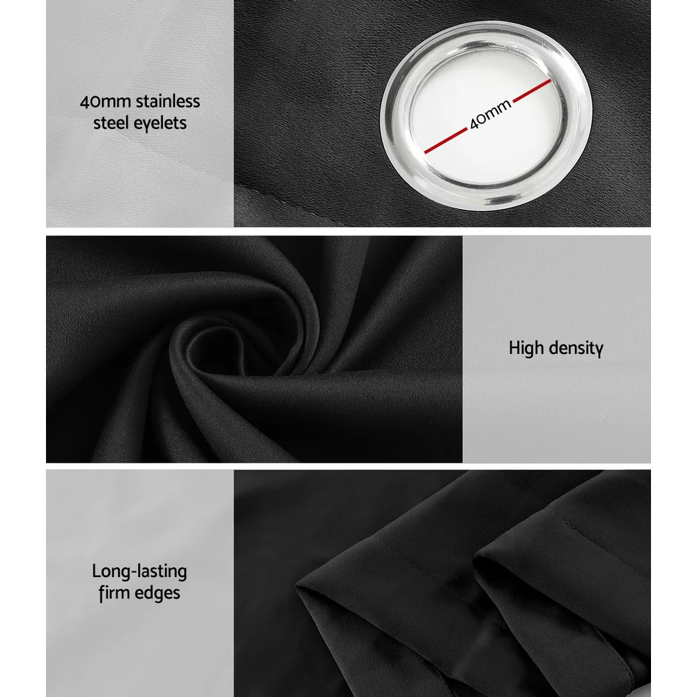 DS NA Artiss 2X Blockout Curtains Blackout Window Curtain Eyelet 140x230cm Black - Image 6