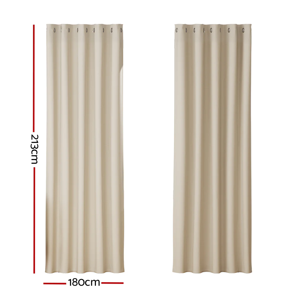 DS NA Artiss 2X Blockout Curtains Blackout Window Curtain Eyelet 180x213cm Beige - Image 2
