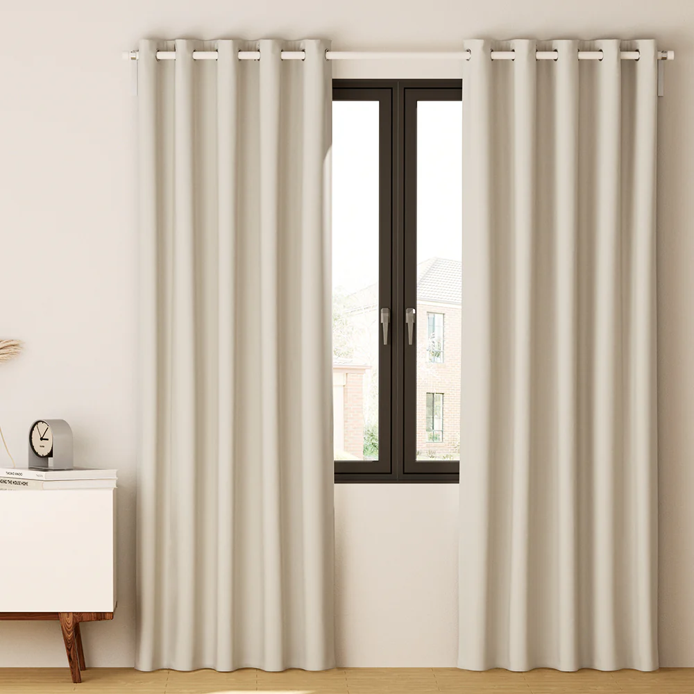 DS NA Artiss 2X Blockout Curtains Blackout Window Curtain Eyelet 240x230cm Beige - Image 8