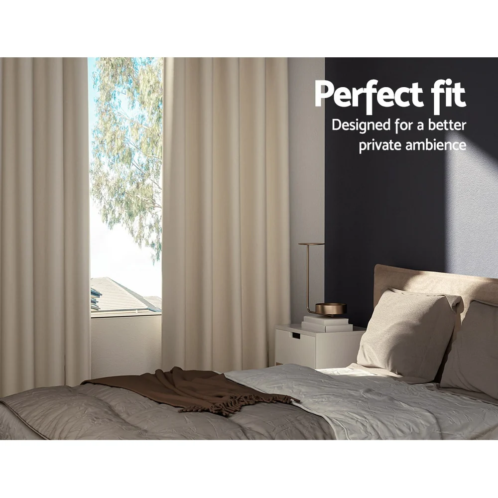 DS NA Artiss 2X Blockout Curtains Blackout Window Curtain Eyelet 300x230cm Beige - Image 3