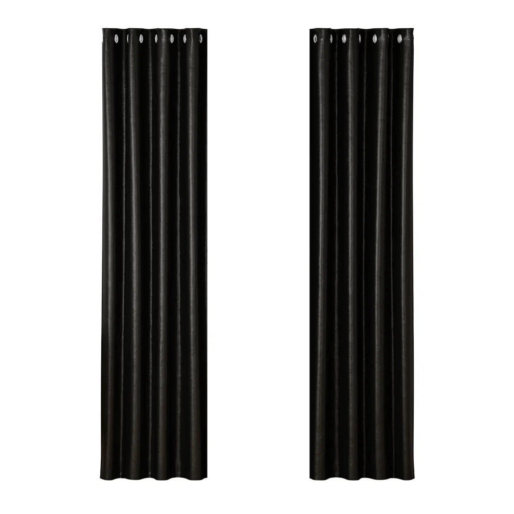 DS NA Artiss 2X Blockout Curtains Window Curtain Eyelet 140x230cm Black Shine