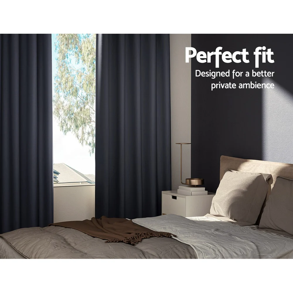 DS NA Artiss 2X Blockout Curtains Window Curtain Eyelet 140x230cm Charcoal - Image 3