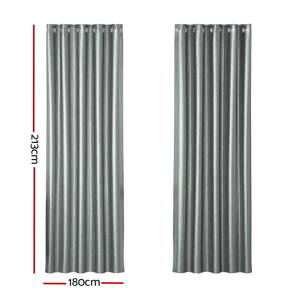 DS NA Artiss 2X Blockout Curtains Window Curtain Eyelet 180x213cm Grey Shine - Image 2