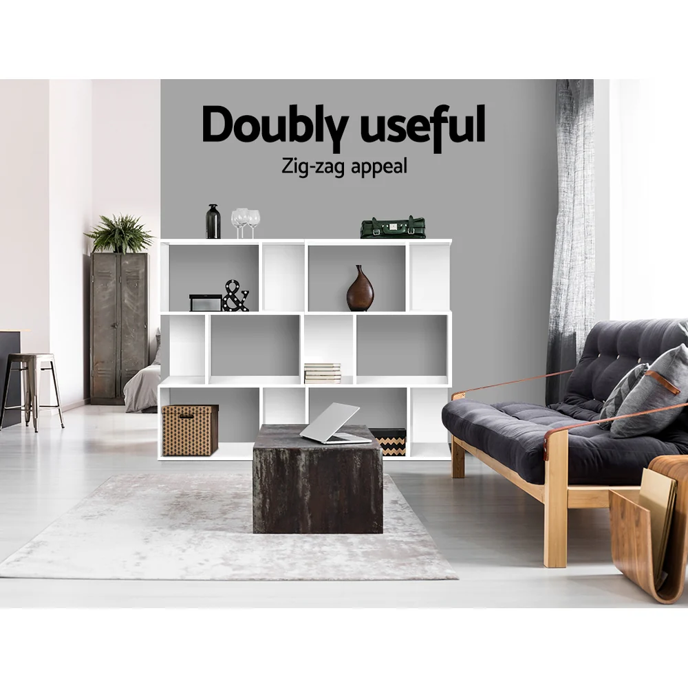 DS NA Artiss 3 Tier Zig Zag Bookshelf - White - Image 3